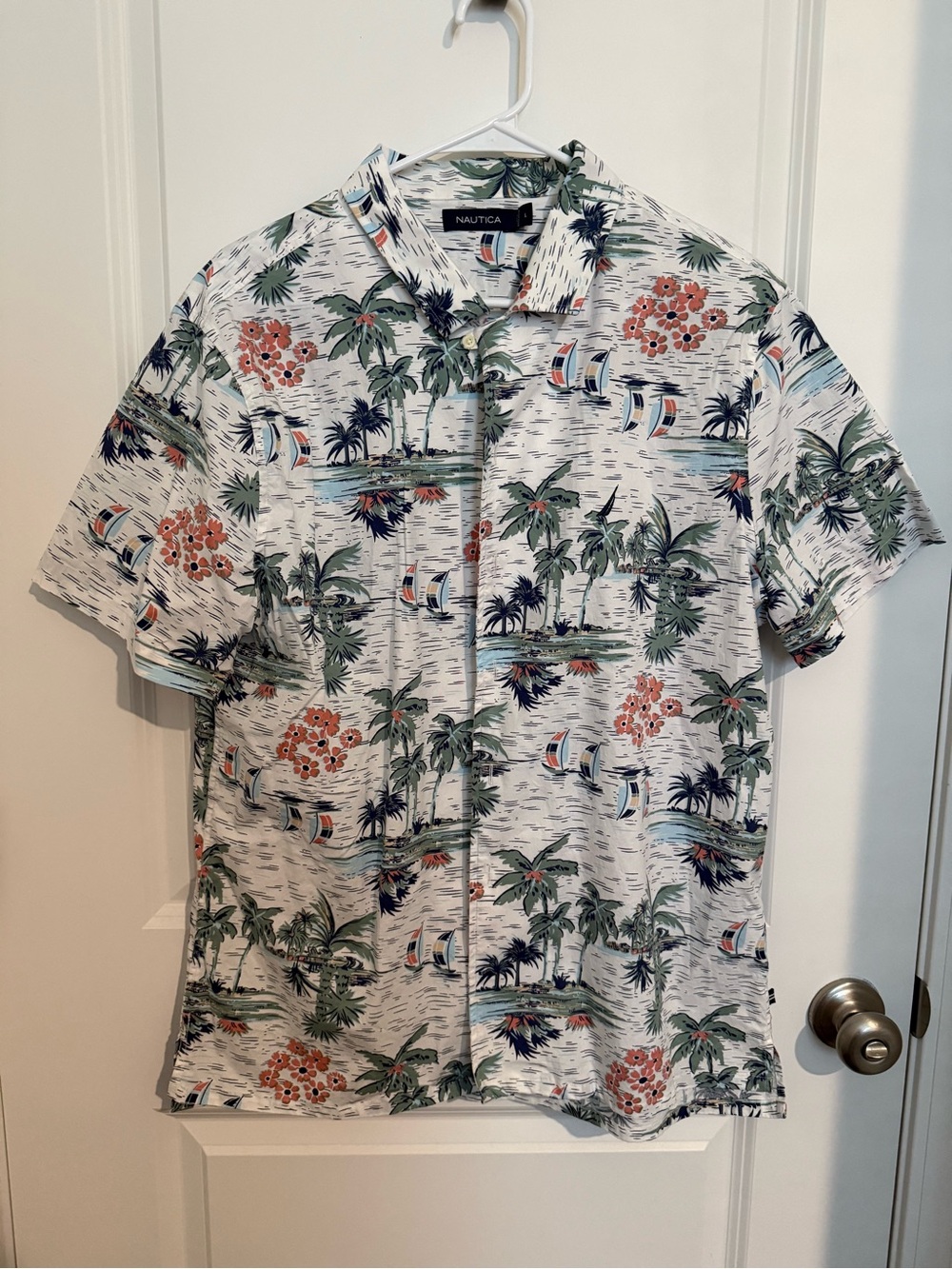 Nautica Men's White Tropical Print Short-Sleeve Shirt